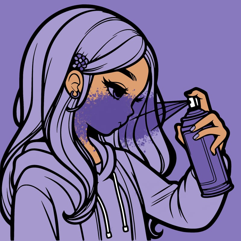 a realistic girl spray painting