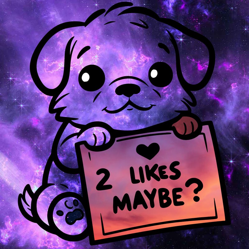 a puppy holding a sign that says 2 likes maybe?