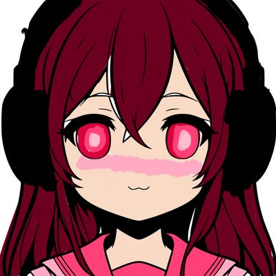 a anime girl’s head and she’s wearing headphones