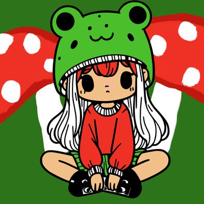 a girl wearing a frog hat and some frog socks