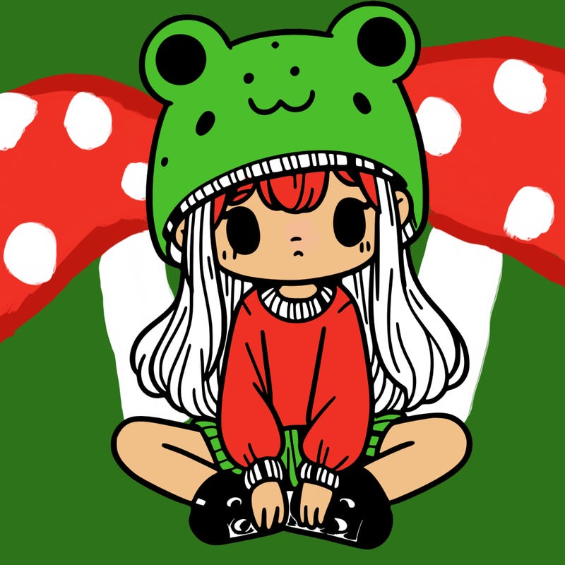 a girl wearing a frog hat and some frog socks