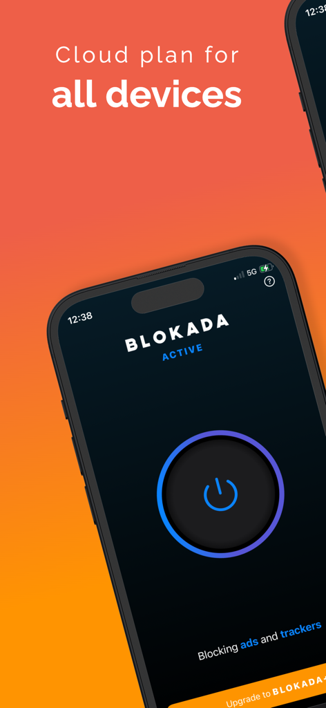 Blokada app interface showing active protection and cloud plan message on an iPhone