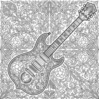 Immerse yourself in a darkly beautiful fusion of music and nature with this unique Gothic guitar coloring page. Perfect for celebrating Earth Day, it features intricate designs and environmental motifs for a truly engaging artistic experience.