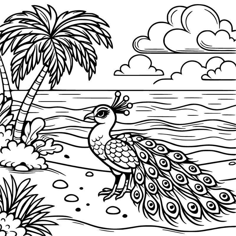 peacock at the beach