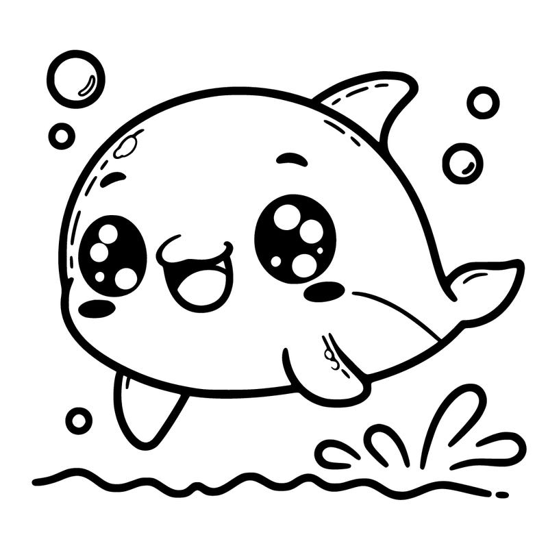 kawaii dolphin smiling and jumping out of the water