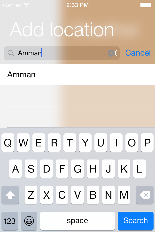 Aggiunta di una posizione nell'app meteo con la ricerca di Amman