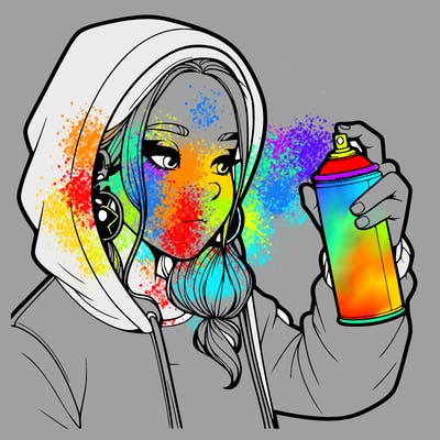a realistic girl, spray painting