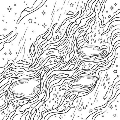 Dive into a unique coloring experience where the majesty of the Flame Nebula meets the serene beauty of a rainy day. This intricate design offers an imaginative journey through celestial and atmospheric wonders.