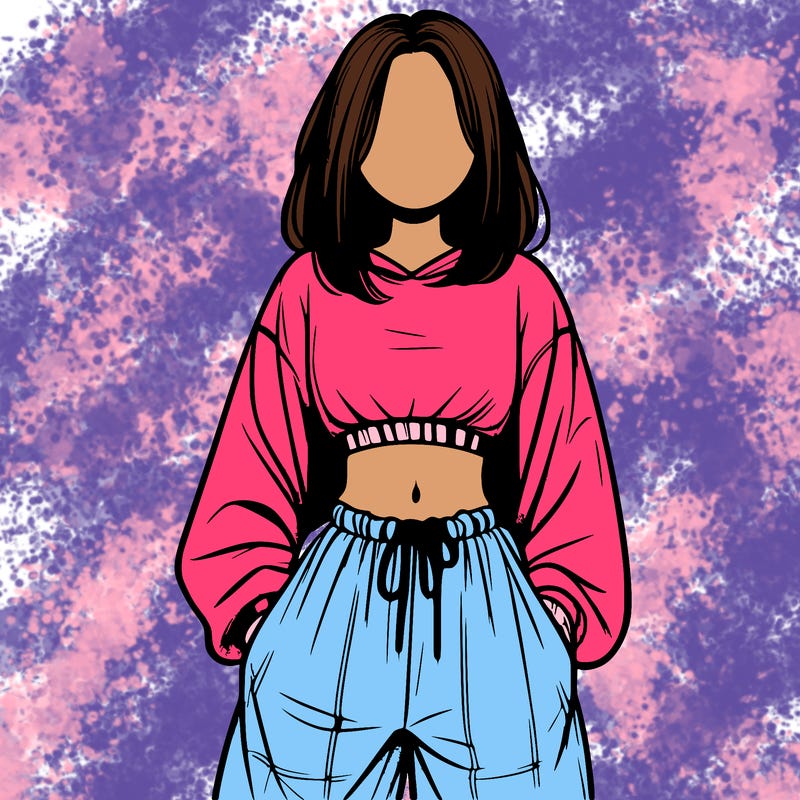 realistic girl faceless with baggy pants and a crop top