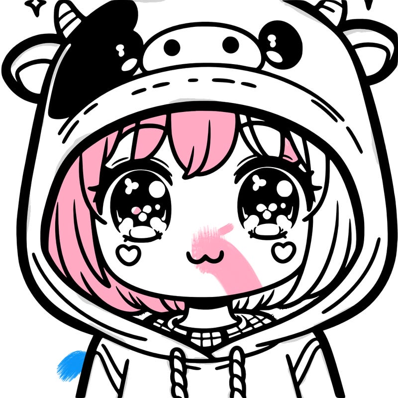 kawaii girl with cow hoodie