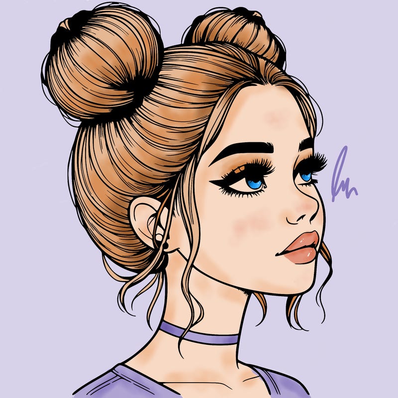 realistic girl with buns on the top of her head
