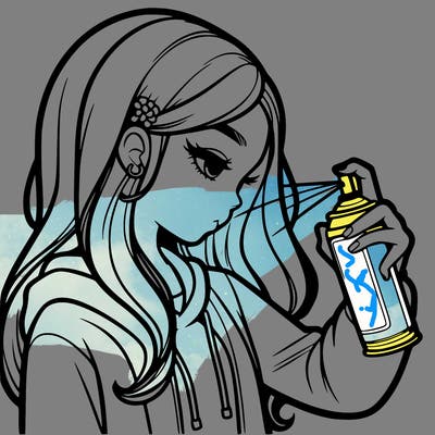 a realistic girl spray painting