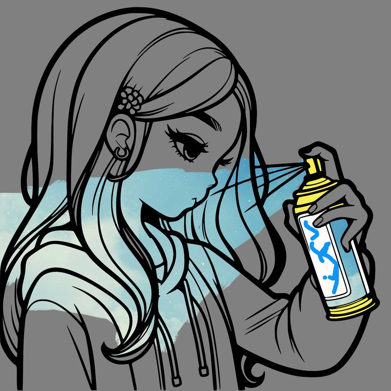 a realistic girl spray painting