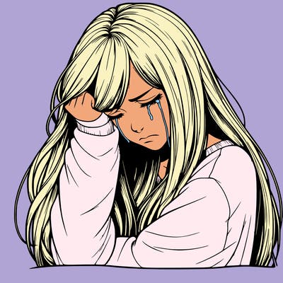 realistic depressed girl with long hair crying