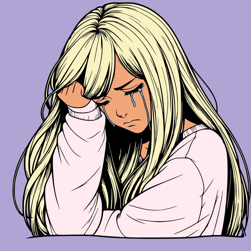 realistic depressed girl with long hair crying