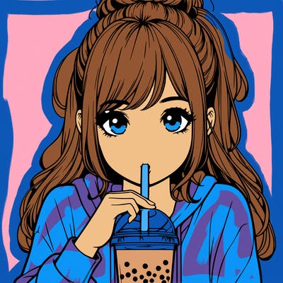 realistic girl drinking realistic boba
