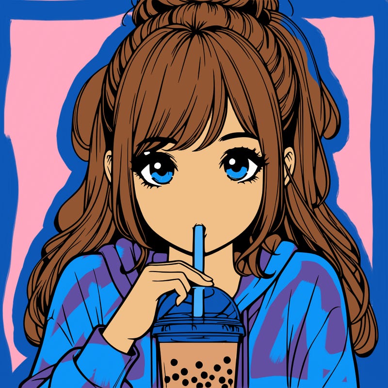 realistic girl drinking realistic boba