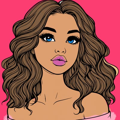 realistic girl with wavy hair and lips