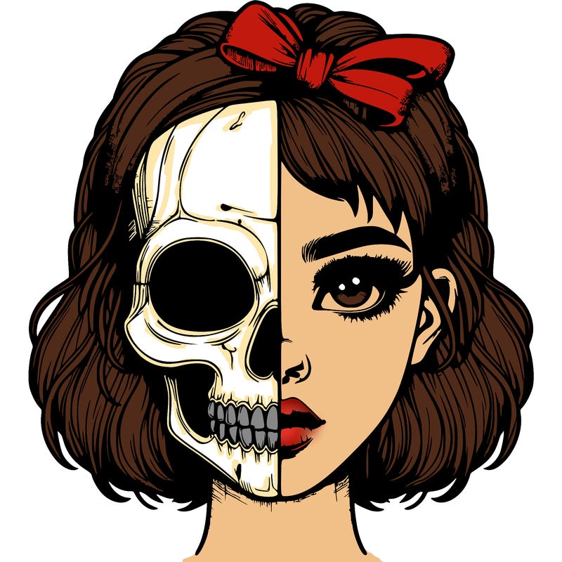 realistic girl with half skull mask