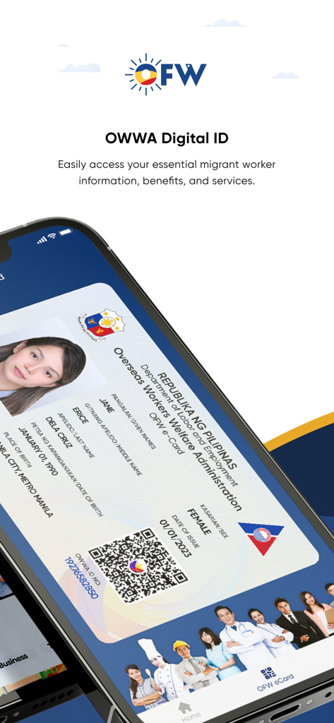 OFW App - A smartphone screen displaying the OWWA Digital ID within the OFW App for migrant workers