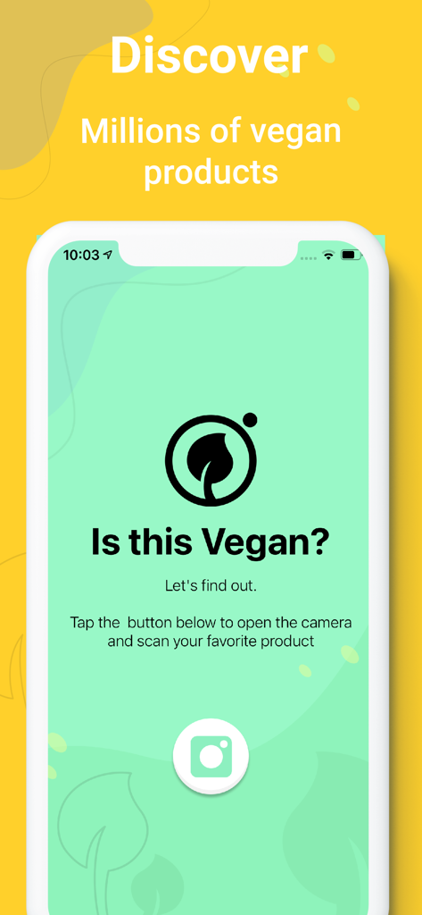 iVegan - Interfaccia dell'app iVegan che mostra la funzione scanner di prodotti 'Questo è Vegano'.