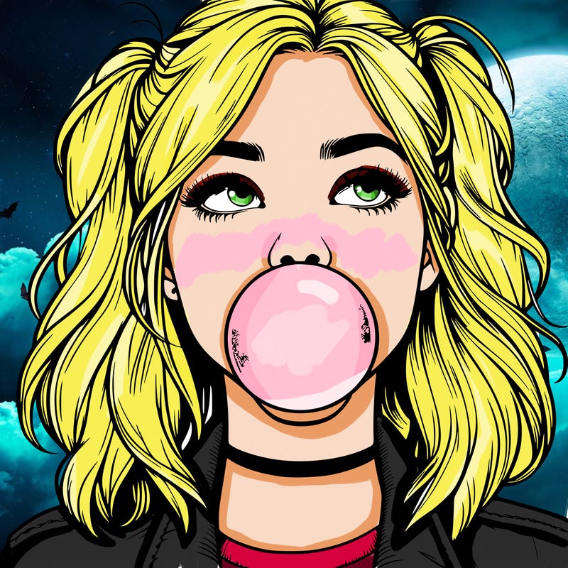 realististic girl blowing bubble -gum