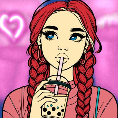realistic girl with braided hair drinking boba