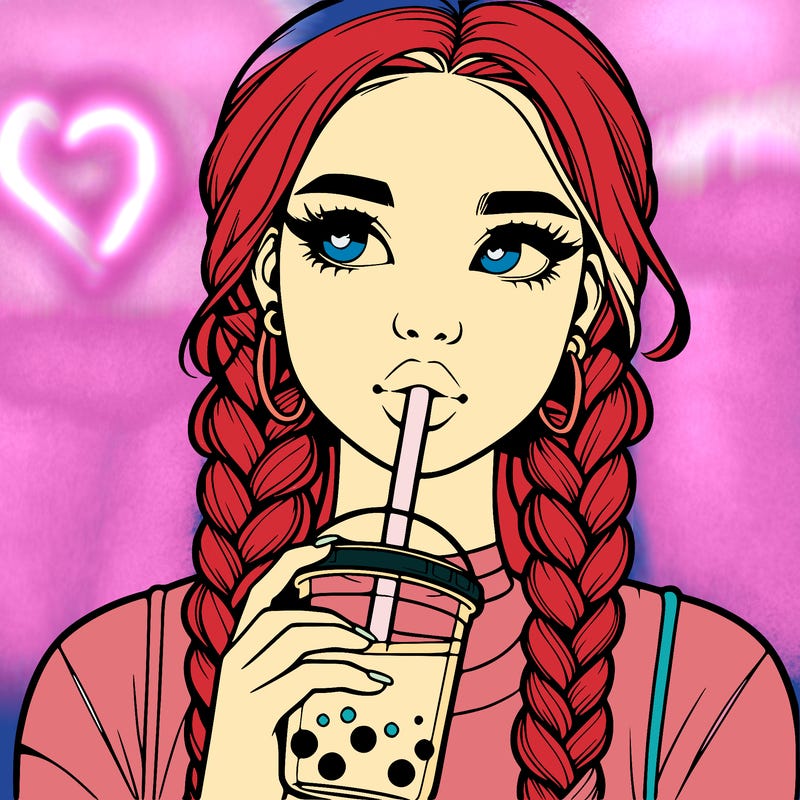 realistic girl with braided hair drinking boba