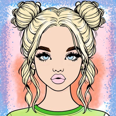 realistic girl with two buns in hair and lips