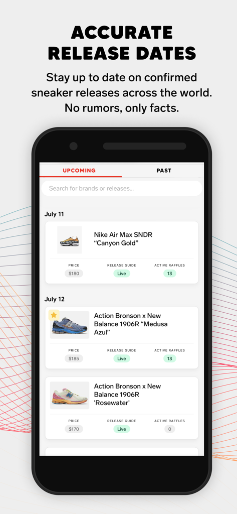 DROPS by SoleSavy - Sneakers - Screenshot of the DROPS by SoleSavy app showing an accurate sneaker release calendar with upcoming shoe dates and prices.