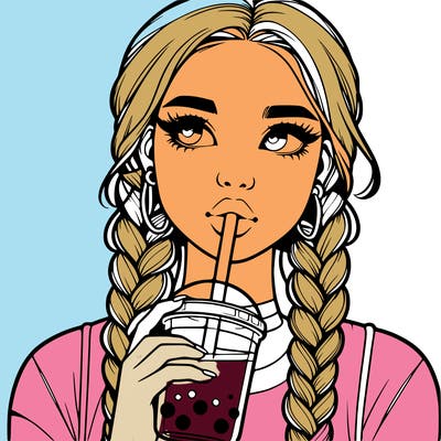 realistic girl with braided hair drinking boba