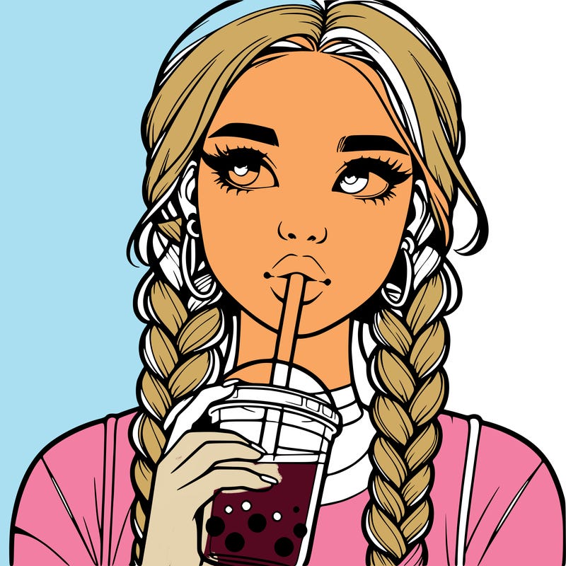 realistic girl with braided hair drinking boba