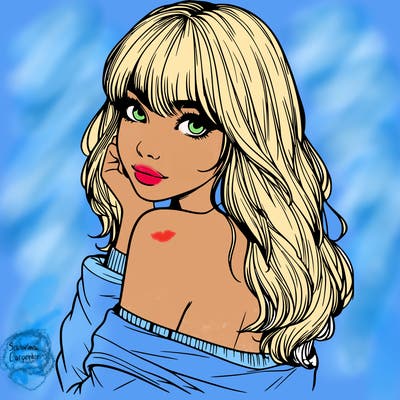 realistic girl with bangs looking over her shoulder