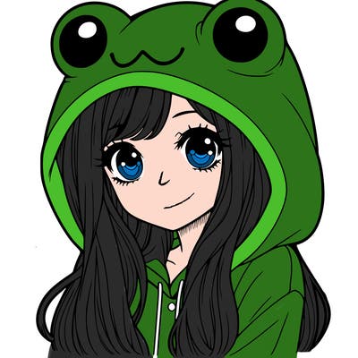 a pretty girl wearing a frog hoodie portrait with long hair