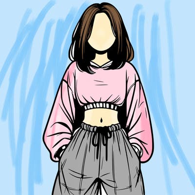 realistic girl faceless with baggy pants and a crop top