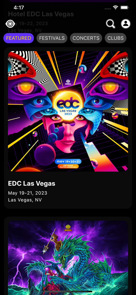 Insomniac Events App zeigt das Festival EDC Las Vegas an