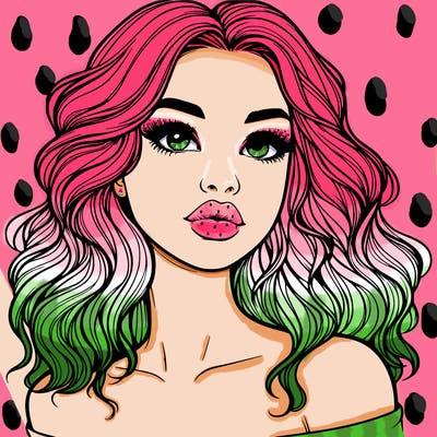 realistic girl with wavy hair and lips