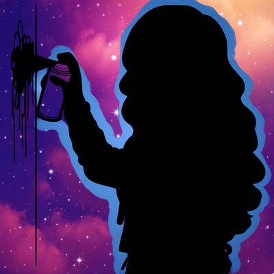 realistic girl with mask spray painting a wall