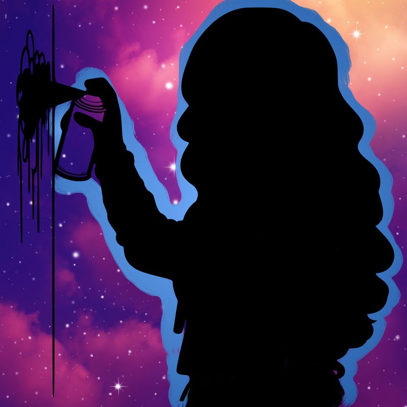 realistic girl with mask spray painting a wall