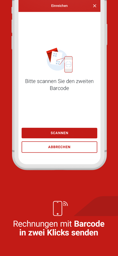 Interface of the Generali health app showing a prompt to scan a barcode for invoice submission
