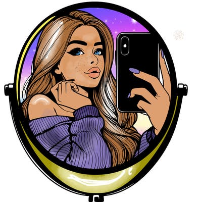 realistic girl taking mirror selfie beautiful