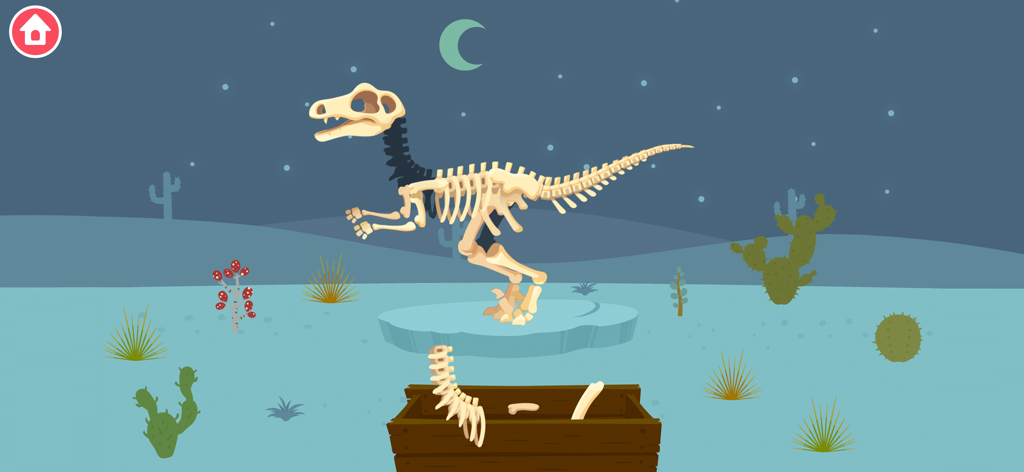 Puzzle d'assemblage de squelette de dinosaure dans un paysage désertique nocturne