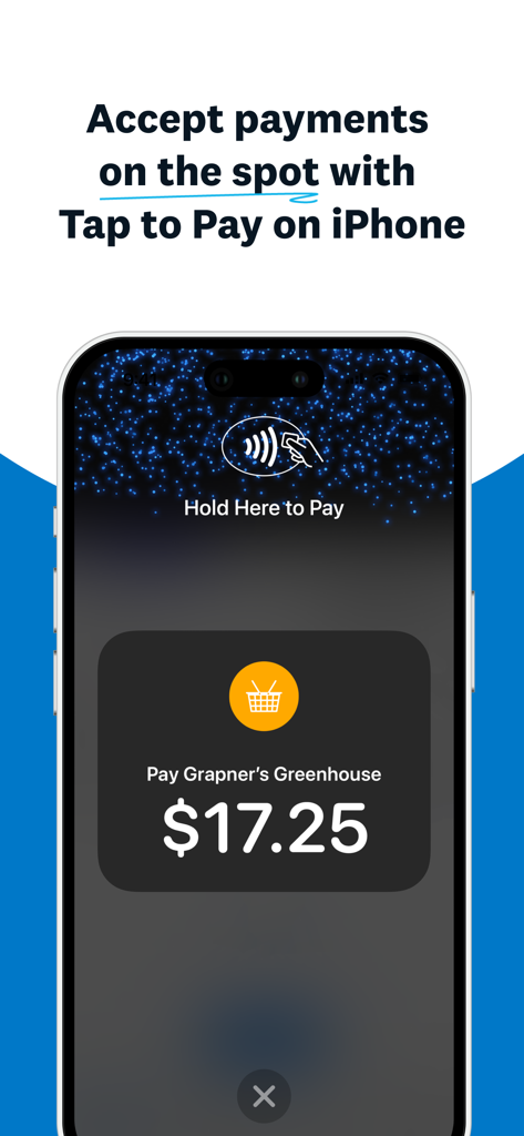 Xero App, die die Tap to Pay-Funktion auf dem iPhone für Geschäftszahlungen anzeigt.