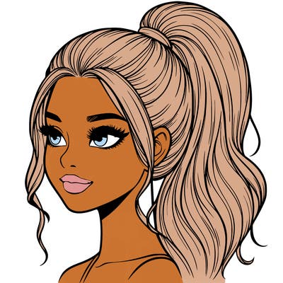 realistic girl with a high ponytail