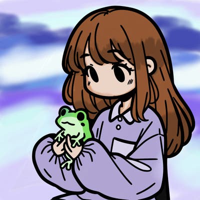 girl with long hair and a oversized shirt. and she is holding a frog