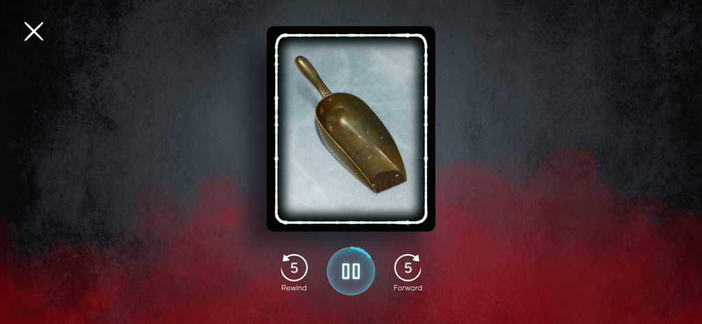 Ravensburger echoes - A mystery game card showing a brass scoop with audio playback controls