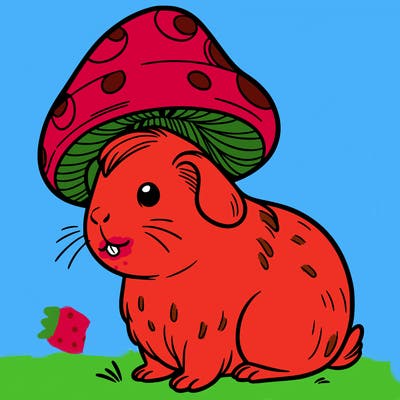 a guinea pig with a mushroom hat