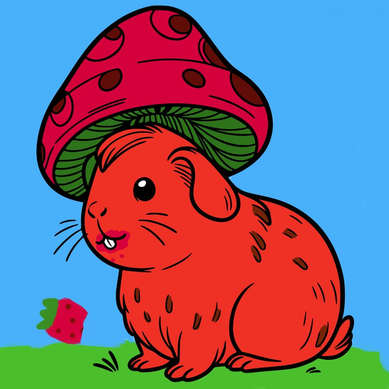 a guinea pig with a mushroom hat