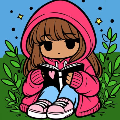girl in oversized hoodie reading a book