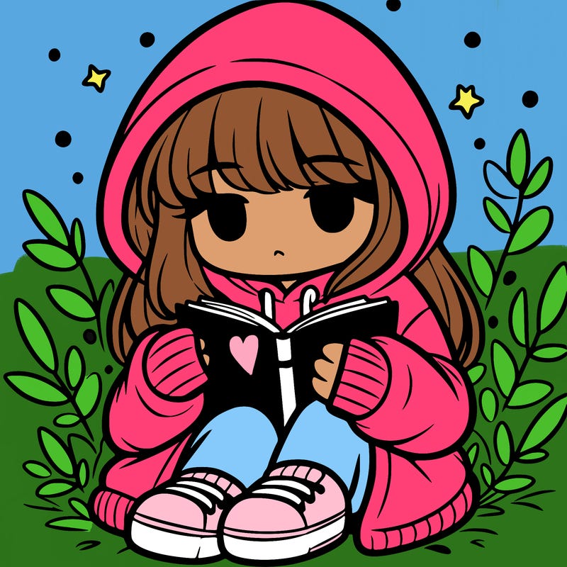 girl in oversized hoodie reading a book